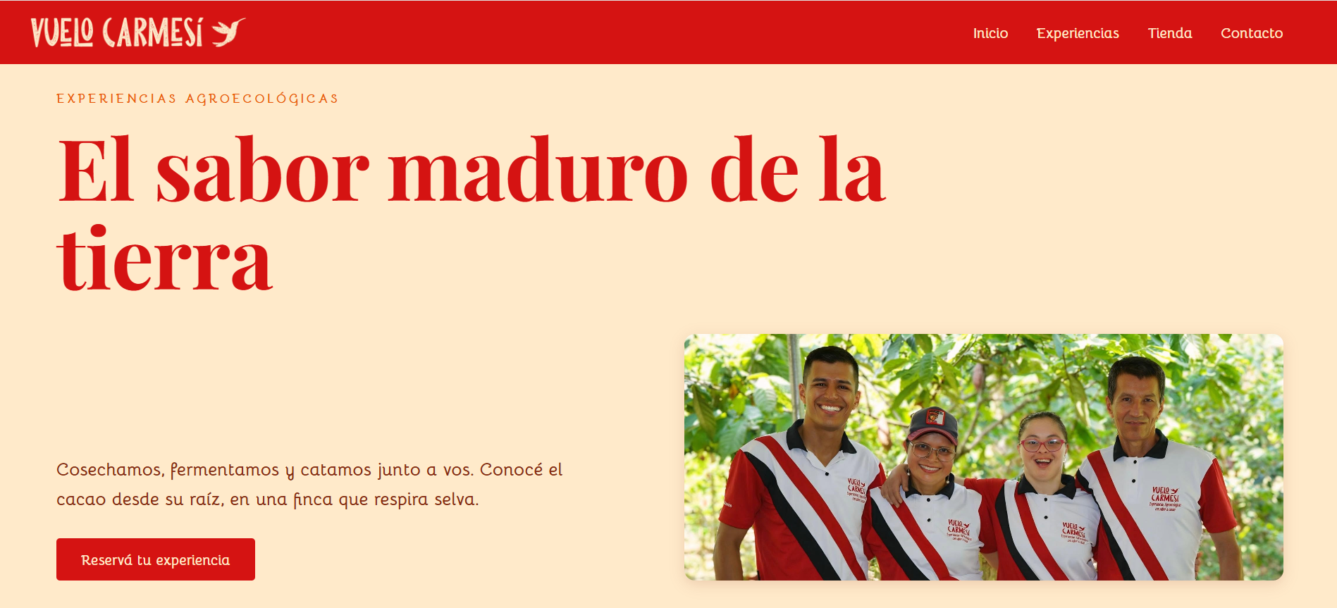 Vuelo Carmesí — Plataforma de reservas y tienda online para una finca de agroturismo de cacao (captura 4 de 4)
